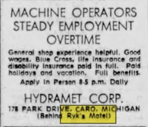 Caro Motel (Park Drive Inn) - Oct 31 1968 Article